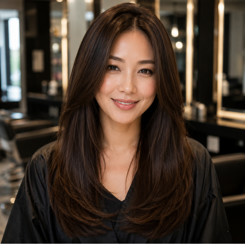 Resultado do Tonalizante K.Pro Caviar Color 5.07 Castanho Claro Natural Marrom em cabelo liso, com luminosidade, profundidade e aparência saudável