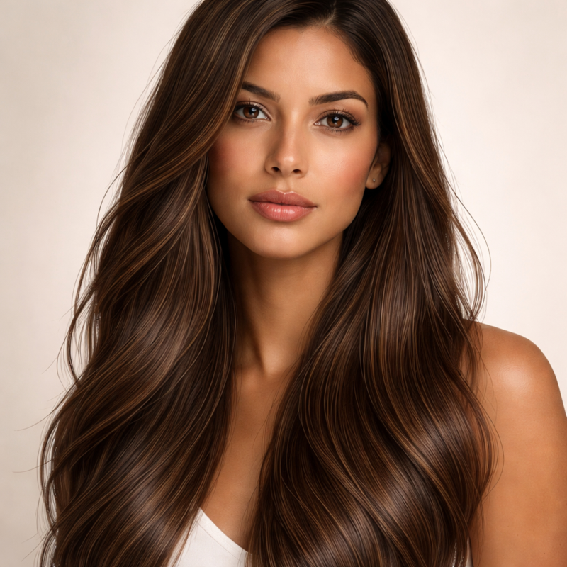 Antes e depois do Tonalizante K.Pro Caviar Color 5.0 Castanho Claro Natural mostrando renovação da cor e acabamento mais alinhado