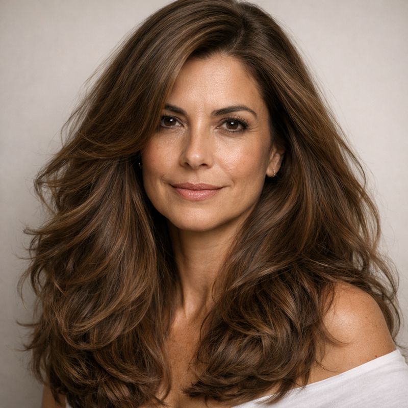 Resultado do Tonalizante K.Pro Caviar Color 5.0 Castanho Claro Natural em cabelo castanho claro visto de costas, com brilho intenso e cor uniforme