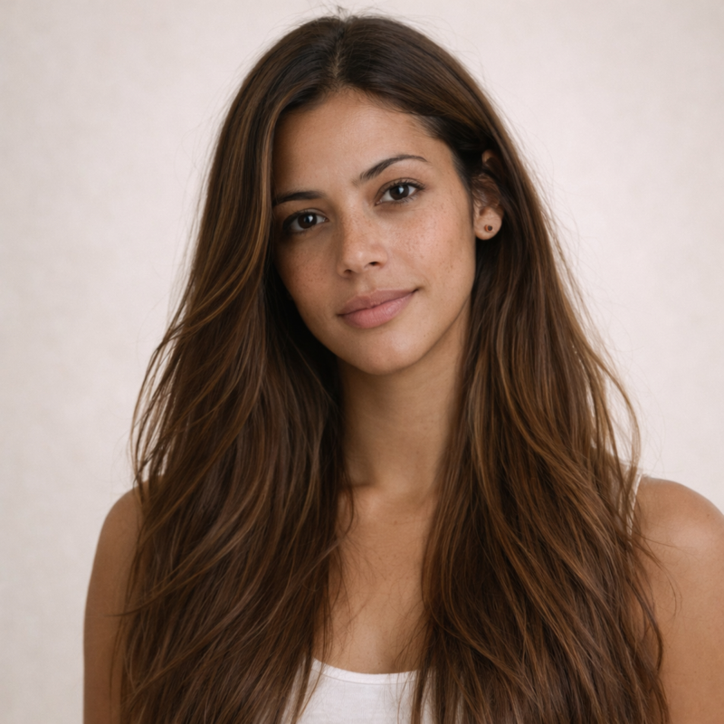 Resultado do Tonalizante K.Pro Caviar Color 5.0 Castanho Claro Natural em cabelo liso com acabamento saudável e cor neutra