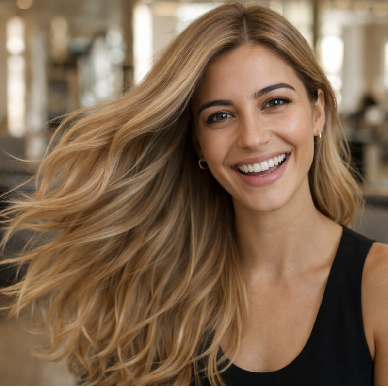 Resultado do Tonalizante K.Pro Caviar Color 7.0 Loiro Médio Natural em cabelo liso com acabamento saudável e cor neutra