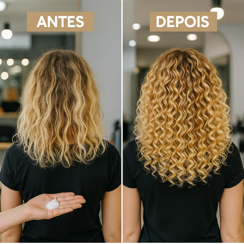 Antes e depois com o Umidificador de Cachos BARROMINAS – definição e brilho em cabelos cacheados