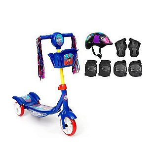Kit Patinete Infantil 3 Rodas com Led e Kit Proteção Azul - FekiStore