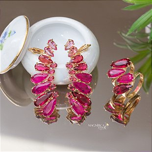 Conjunto de Gota com Pedra Fusion Pink - LeVida Acessórios e Semijóias