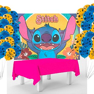 Kit festa Stitch Decoração Toalha Azul +25 balões +Painel - Rivfestas itens  para Decoração de festas