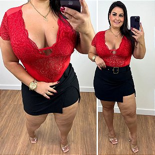 Body Tule Poá Preto Plus Size - Belíssima 48 - Belissima48