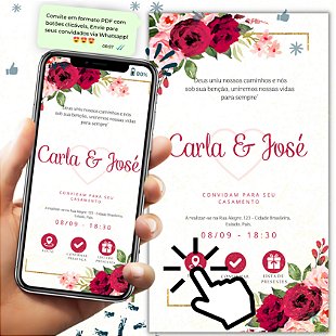 Convite Casamento Interativo Virtual Para Whatsapp - FRETE GRÁTIS - Tinta  Papel e Tesoura