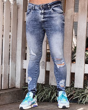 Calça Jeans Média Rasgada Masculina Super Skinny Manchada - REF A27 - DAZE  MODAS