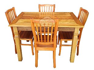 Conjunto Mesa Rústica Redonda Sextavada (1,20Mts x 1,20mts x 4cm) com 6  Cadeiras Rústicas Coloniais, tudo em Madeira Maciça de Cedro – 06 lugares