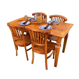 Conjunto Mesa Rústica Redonda Sextavada (1,20Mts x 1,20mts x 4cm) com 6  Cadeiras Rústicas Coloniais, tudo em Madeira Maciça de Cedro – 06 lugares