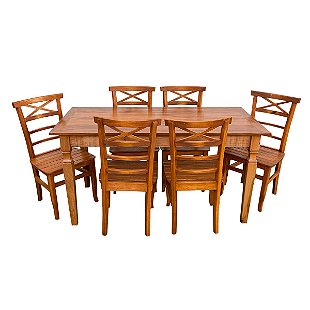 Conjunto Mesa Rústica Redonda Sextavada (1,20Mts x 1,20mts x 4cm) com 6  Cadeiras Rústicas Coloniais, tudo em Madeira Maciça de Cedro – 06 lugares