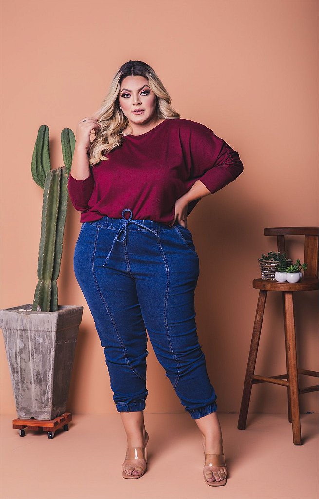 calça jogger jeans plus size