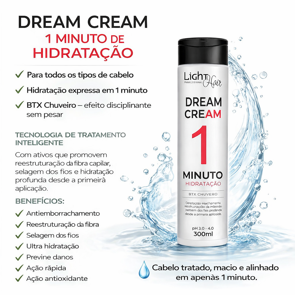 Hidratação 1 Minuto Dream Creeam Btx Chuveiro - 300ml Light Hair