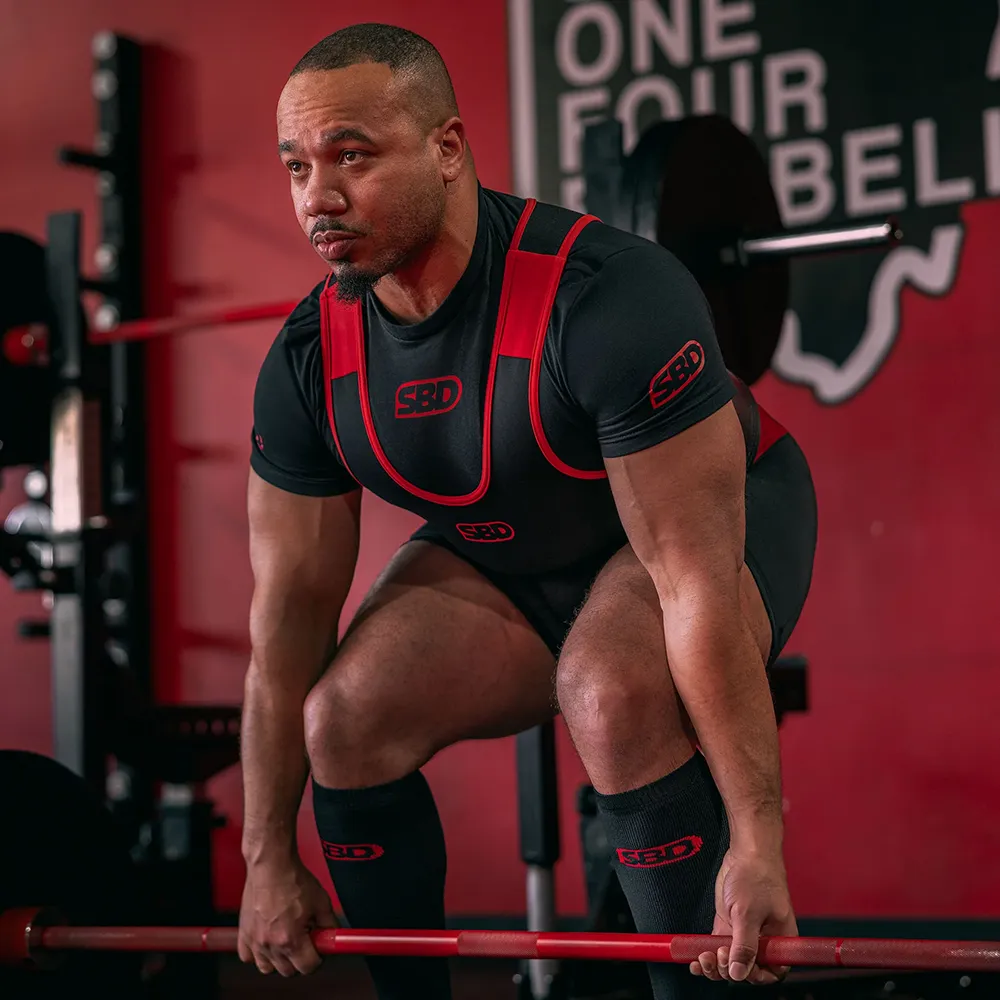 Singlet Powerlifitng SBD - Preto / Vermelho - NIVEL BOX