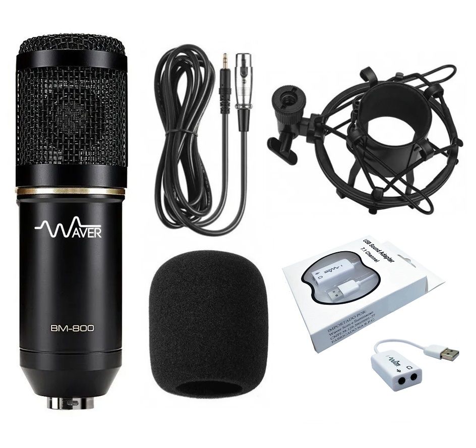 Microfone Condensador BM-800 Waver + Espuma + Aranha + Cabo - PRETO - Waver  - Sua Melhor Experiência de Som