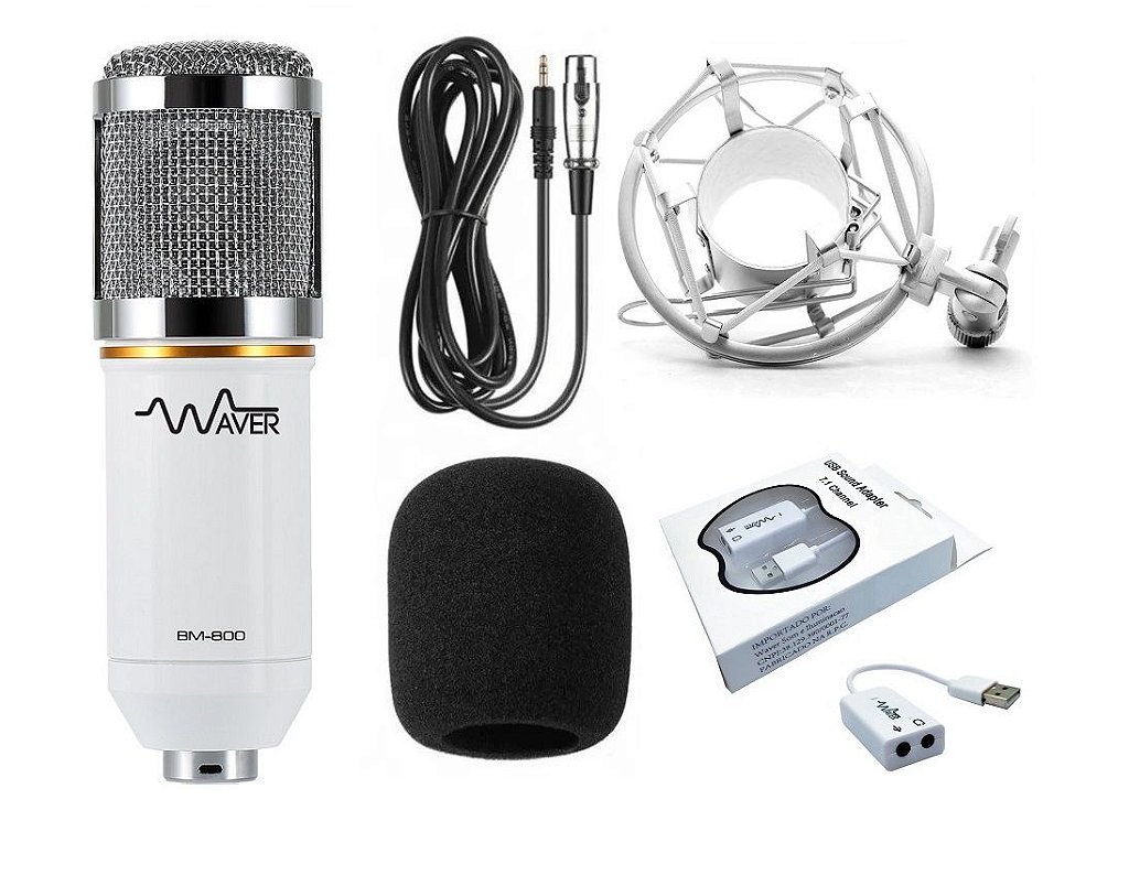 Microfone Condensador BM-800 Waver + Espuma + Aranha + Cabo - BRANCO -  Waver - Sua Melhor Experiência de Som