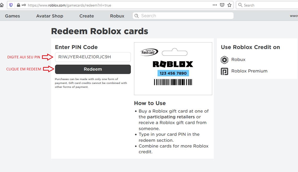 resgatar gift card roblox