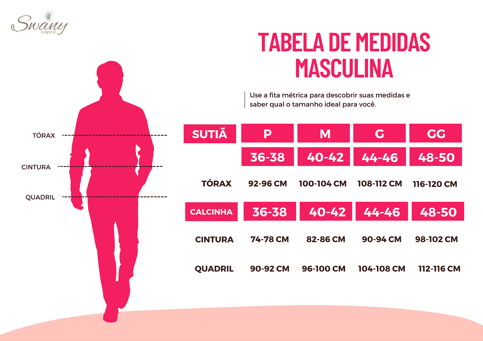 Tabela de medidas masculina de lingerie