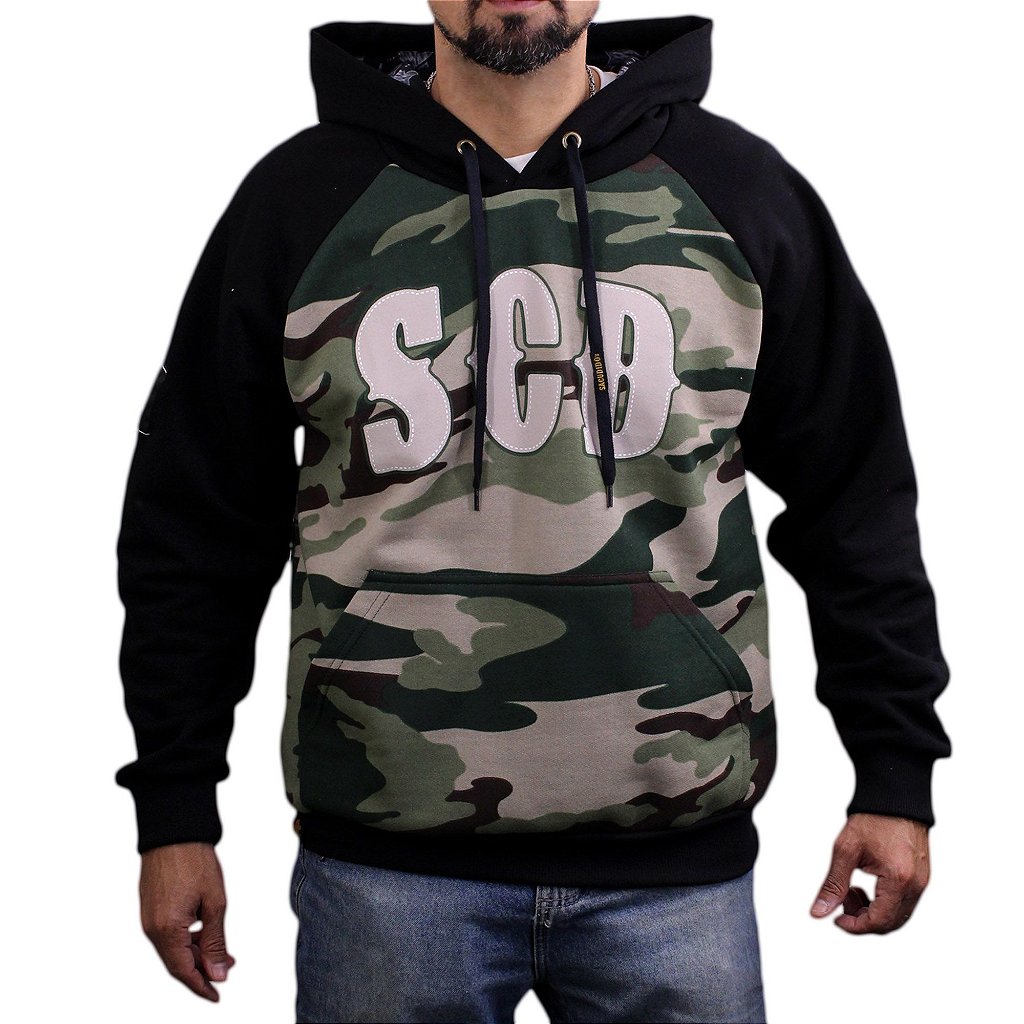 camo raglan moletom com capuz