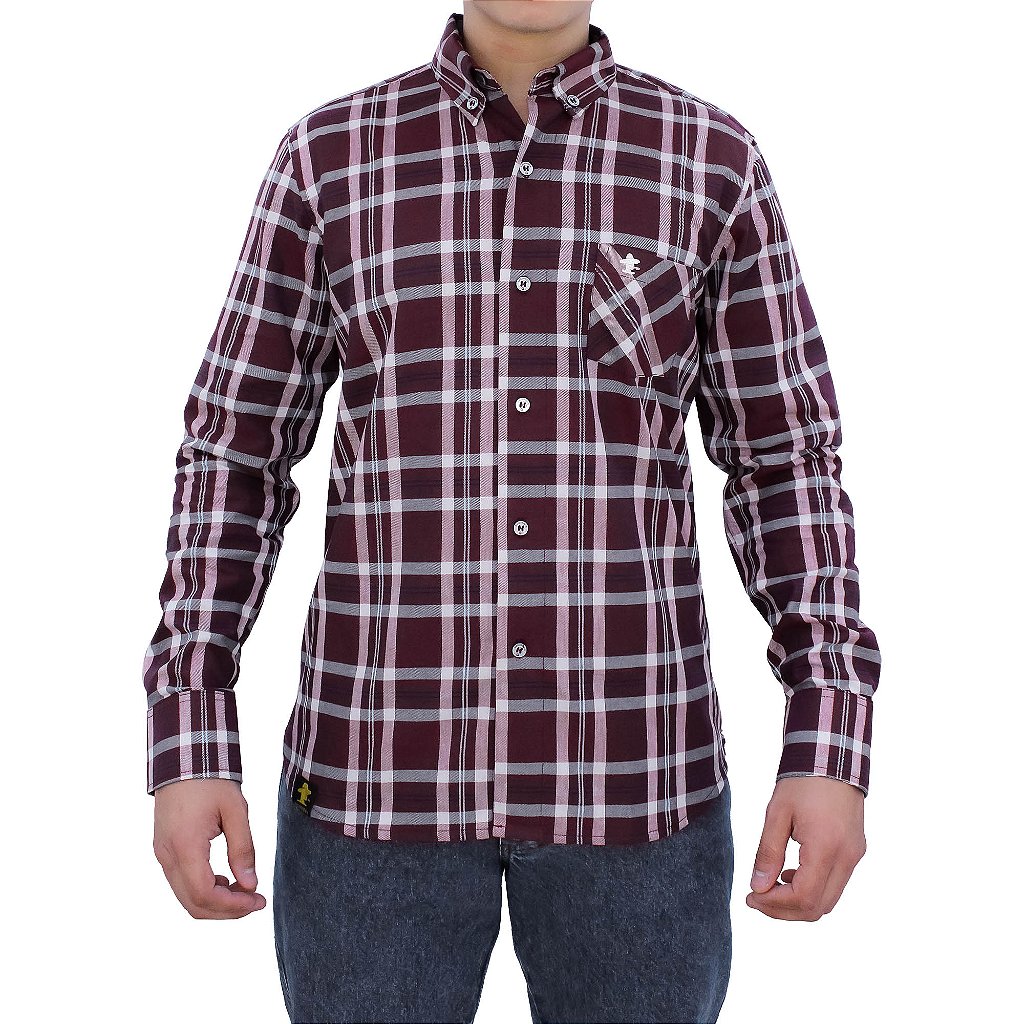 Camisa Casual Marshall Xadrez Manga Longa Bordô Vinho, Camisas e  Acessórios