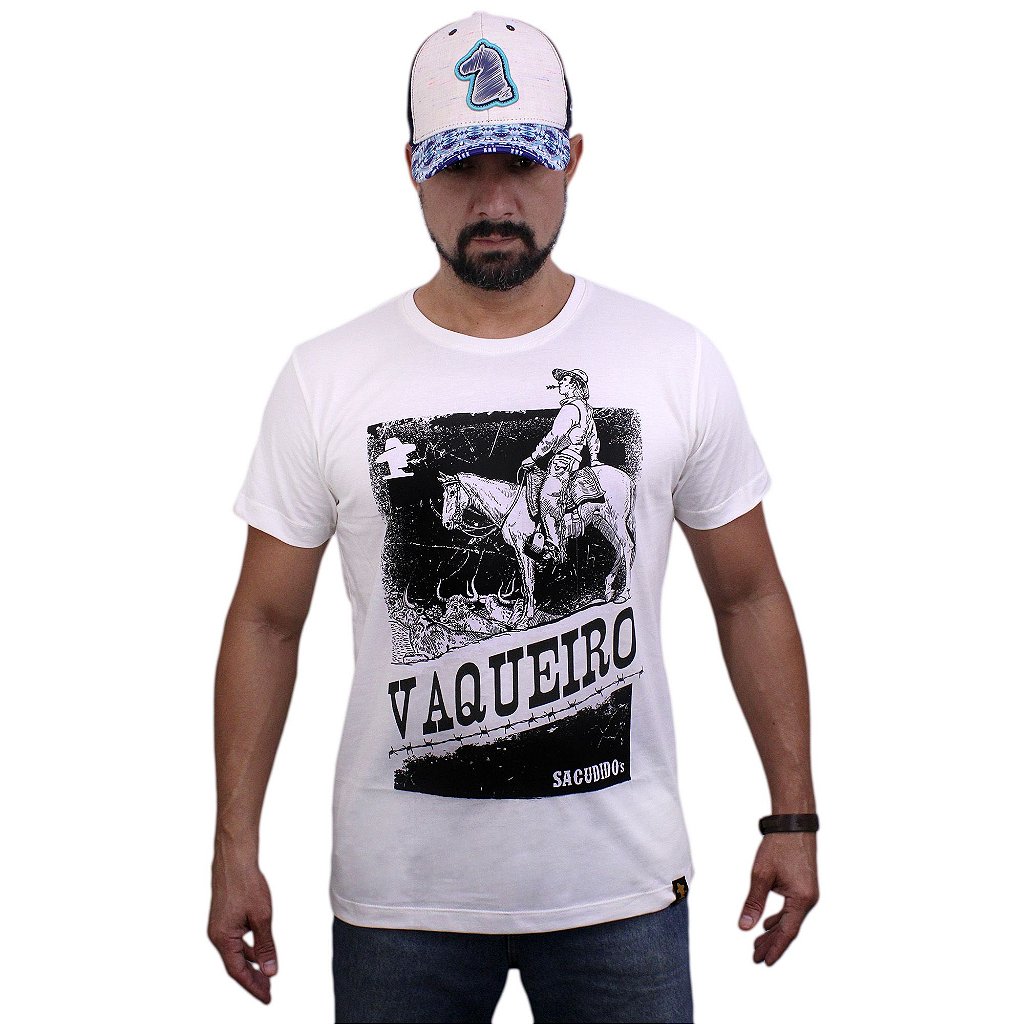 Camiseta Sacudido's - Vaqueiro - Marfim Bruto Caipira Sertanejo Agro Campo  Rural cavalo viola country western rodeio - Sacudidos