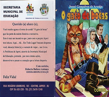 Um gato de botas para cada aluno de Japeri-RJ no projeto Japeri da secretaria Cultura Municipal
