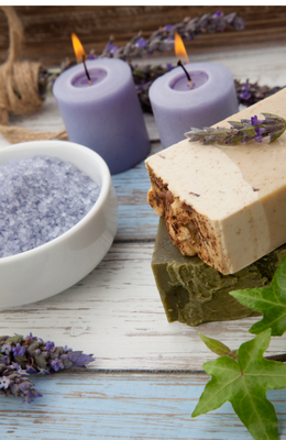 banner sabonete roxo branco