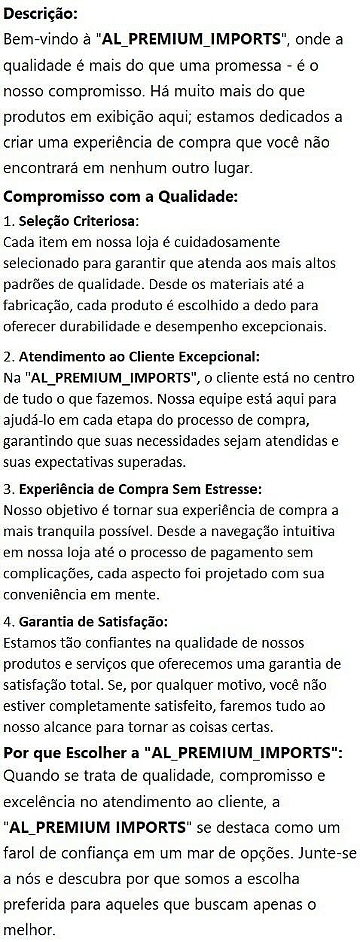 DESCRIÇÃO DE QUALIDADE