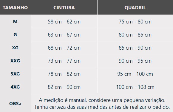  tabela de medias Short bundex com enchimento bumbum e quadril