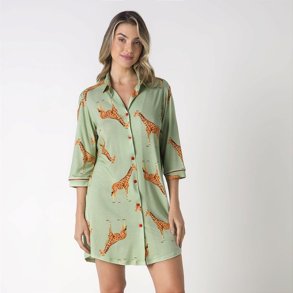 Camisão Feminino Curto Aberto Verde Giraffe - Inspirate - A Sua Loja de  Pijamas, Camisolas & Short Doll