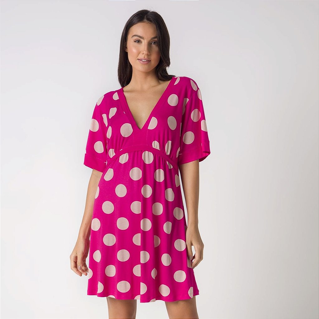 Kaftan Feminino Curto Poá Pink - Inspirate - A Sua Loja de Pijamas