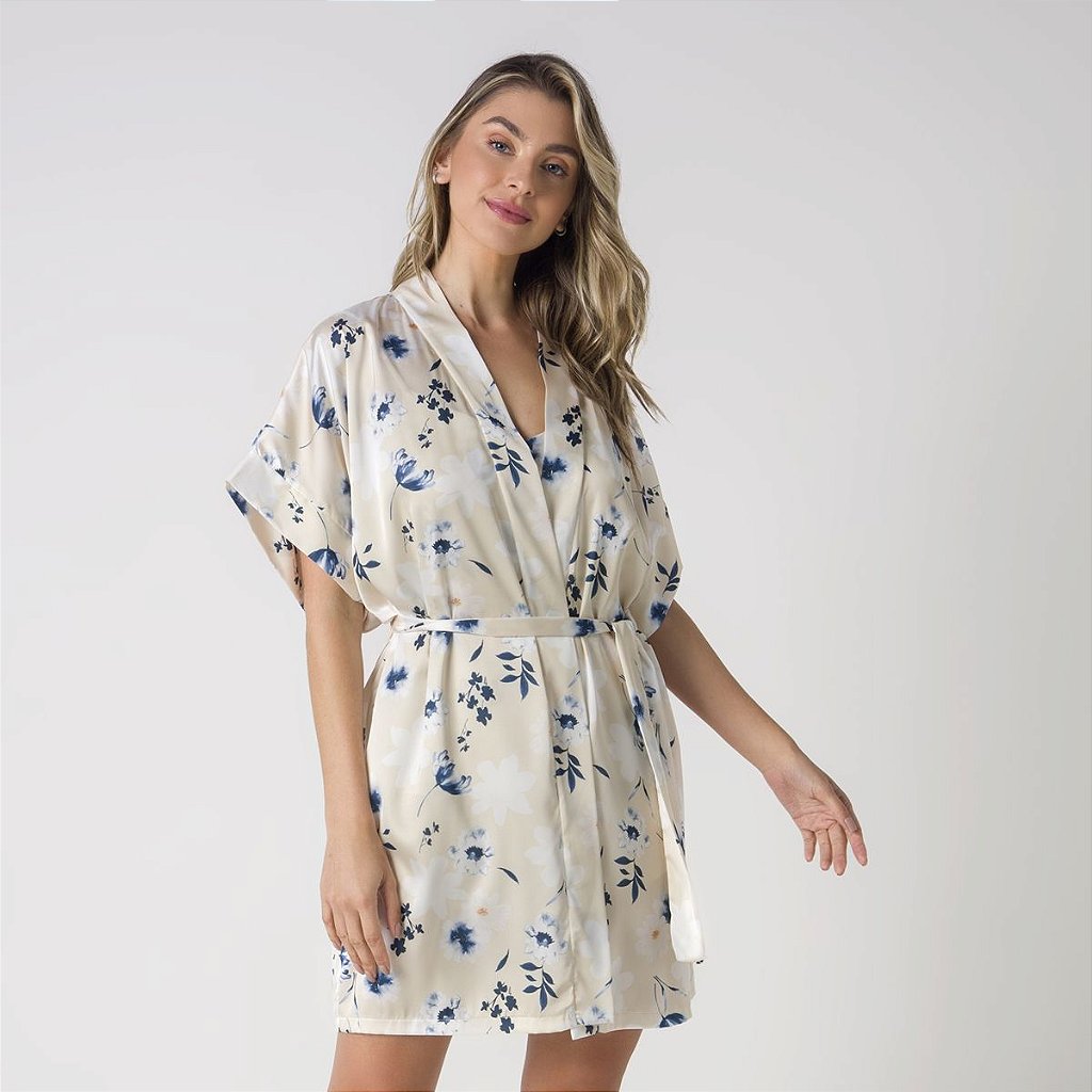 Robe Feminino Curto Cetim Floral - Inspirate - A Sua Loja de Pijamas,  Camisolas & Short Doll