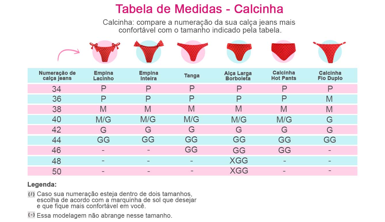 Tabela de Medidas - Biquíni & Moda Praia – Marétoa