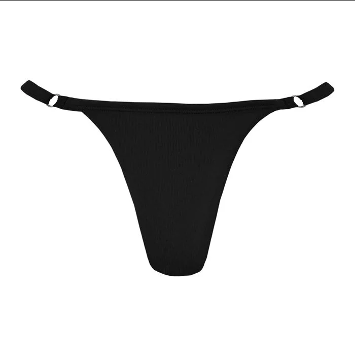 Adjustable Thong Bikini Bottom in Black