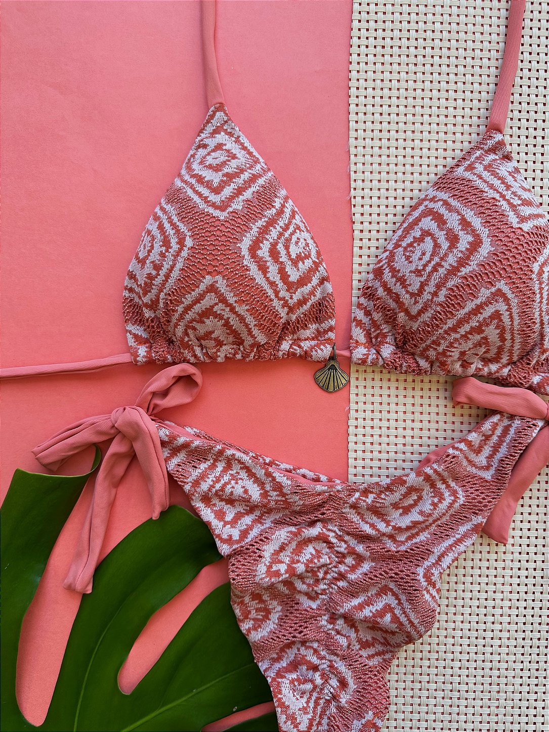 Top de Biquíni Cortininha Tribal Laranja Rendado Marétoa