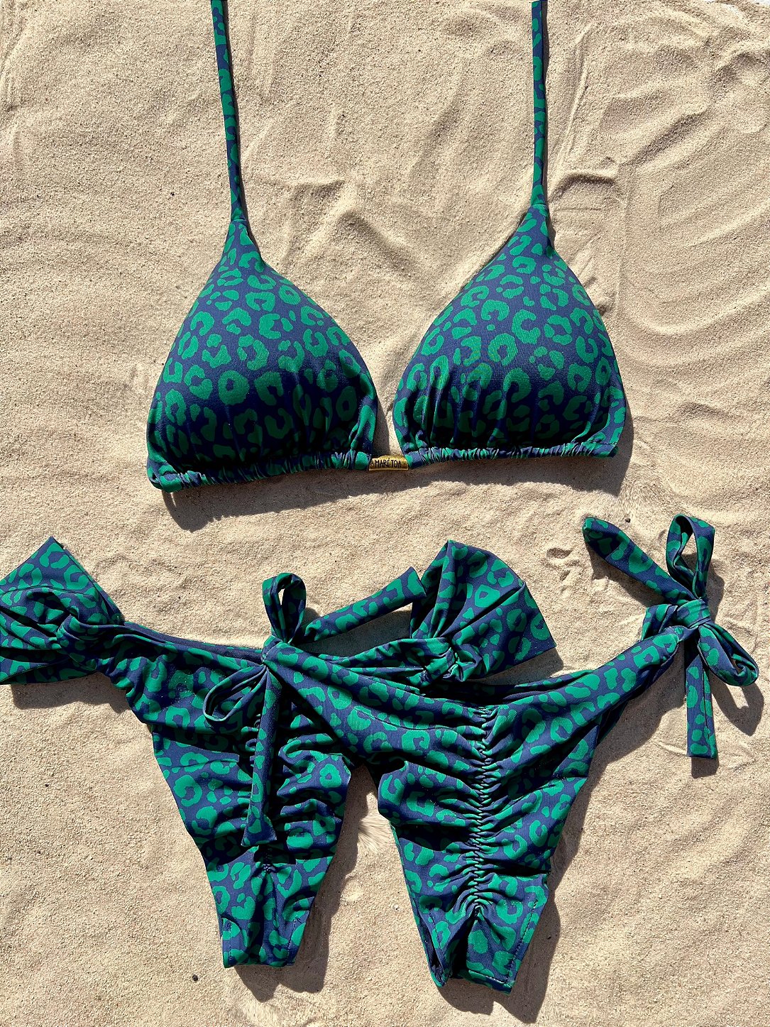 Top biquíni oncinha verde azul Marétoa LYCRA acabamento