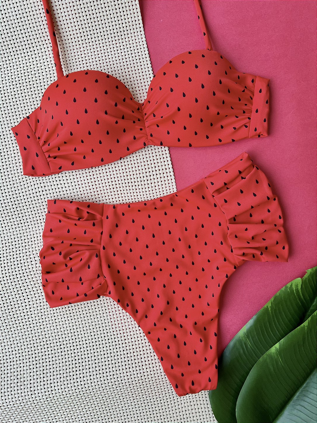 Tecnologia LYCRA na calcinha hot pants franzida melancia Marétoa