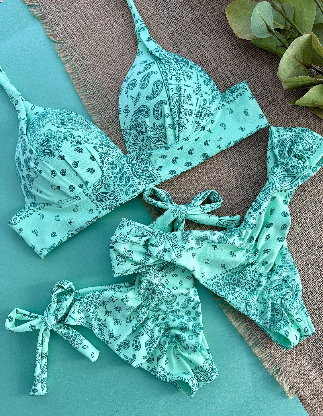 Conjunto calcinha levanta bumbum Bali menta neon Marétoa