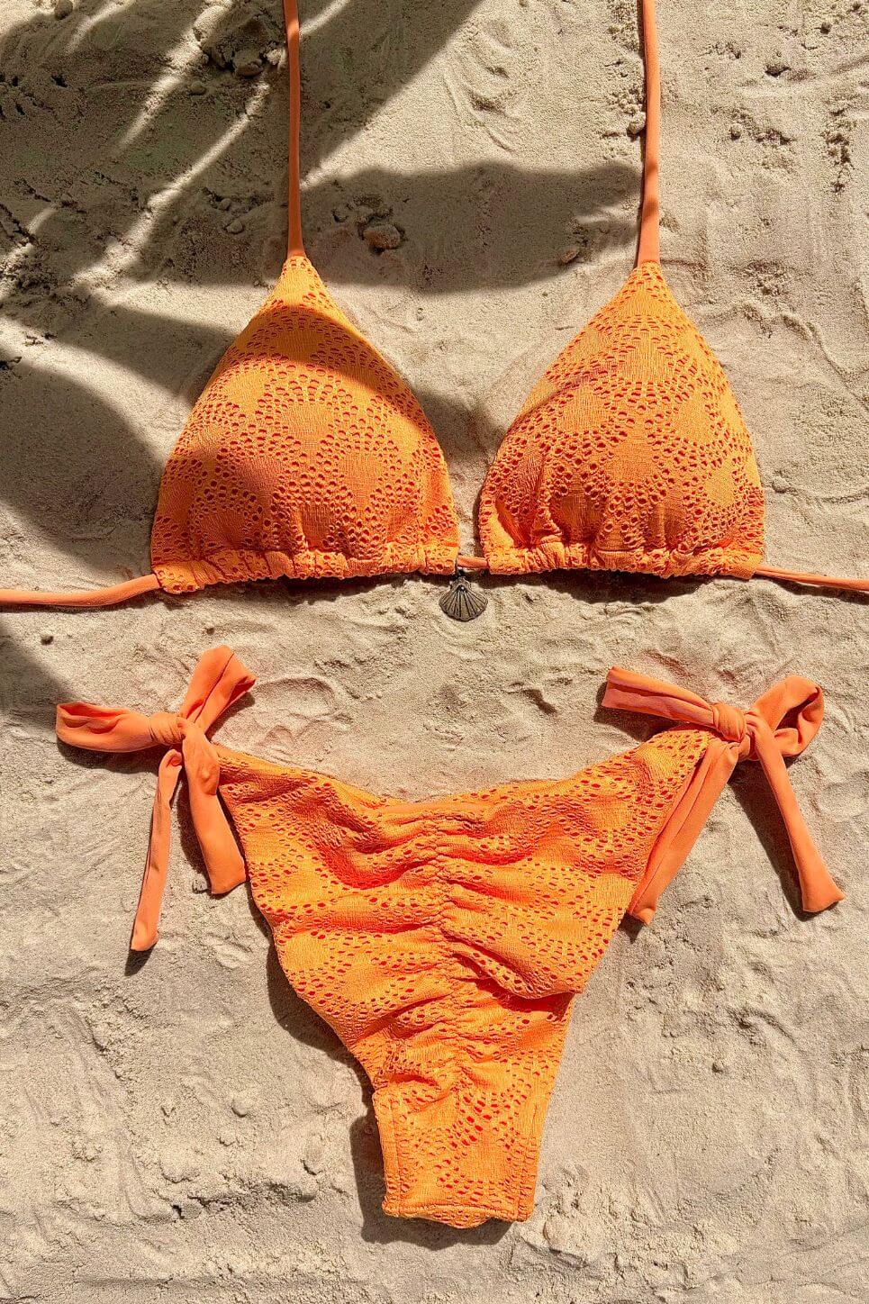 Top Cortininha Laranja Rendado com Bojo Removível