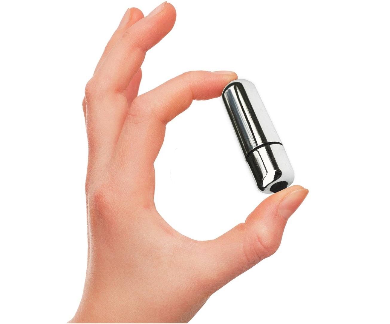 Mão segurando bullet vibrador tulipa sex shop