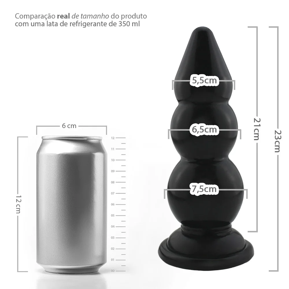 Realistic big butt plug Graduado G - Plug Anal Grande Flexvel 23 x 7,6cm -  cor preto - Tulipa Sex Shop | Loja Sexy Shop