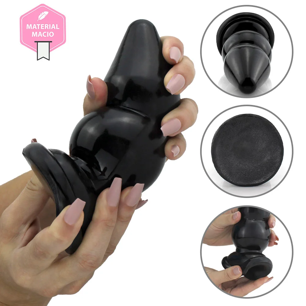 Realistic big butt plug Graduado M - Plug Anal Grande Flexível 16 x 6,7cm -  cor preto - Tulipa Sex Shop