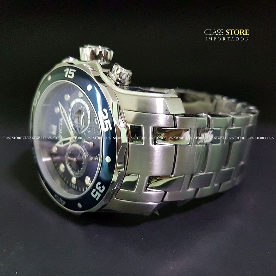 Relógio INVICTA Pro Diver 0070 Original Prata Mostrador Azul Cronógrafo Data - Imagem 6