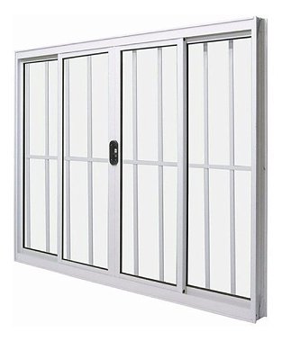 Janela de alumínio 04 folhas com grade branca - 100x150