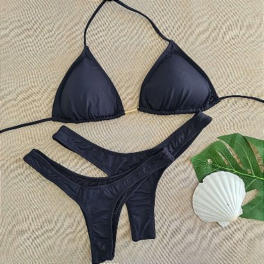 Soul Beach Moda Praia Biquíni Cortininha Asa Delta – Preto