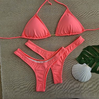 Soul Beach Moda Praia Biquíni Cortininha Asa Delta – Coral