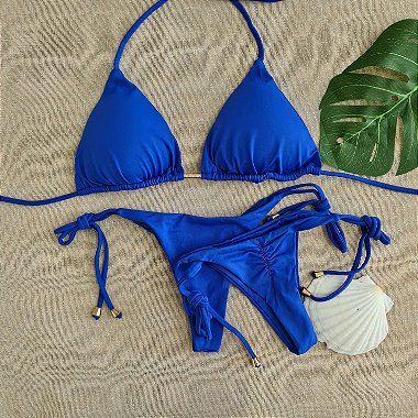 Soul Beach Moda Praia Biquíni Cortininha Lacinho – Azul Royal