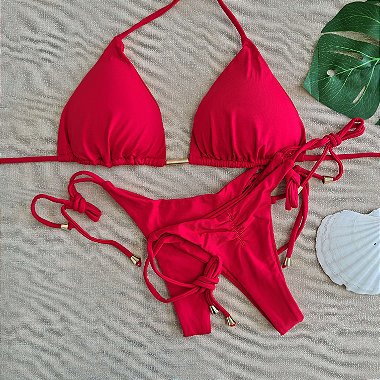 Soul Beach Moda Praia Biquíni Cortininha Lacinho – Vermelho