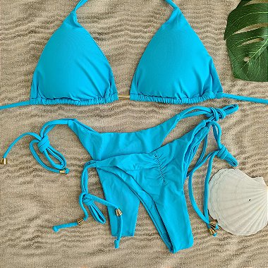 Soul Beach Moda Praia Biquíni Cortininha Lacinho – Azul Bebê