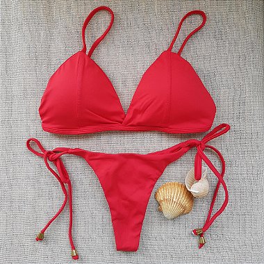 Soul Beach Moda Praia Biquíni Fixo com Regulador Calcinha Lacinho - Vermelha